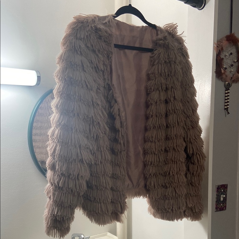 Women's Beige open front Faux Fur Jacket